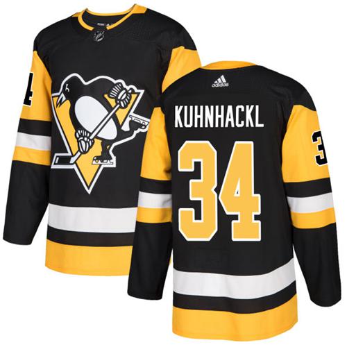 Adidas Penguins #34 Tom Kuhnhackl Black Home Authentic Stitched NHL Jersey - Click Image to Close